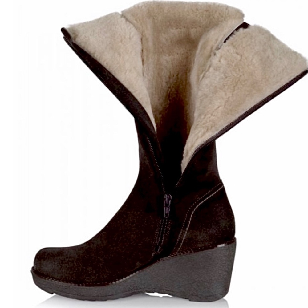 La Canadienne Veronique SHEARLING Wedge Tall Boots Waterproof